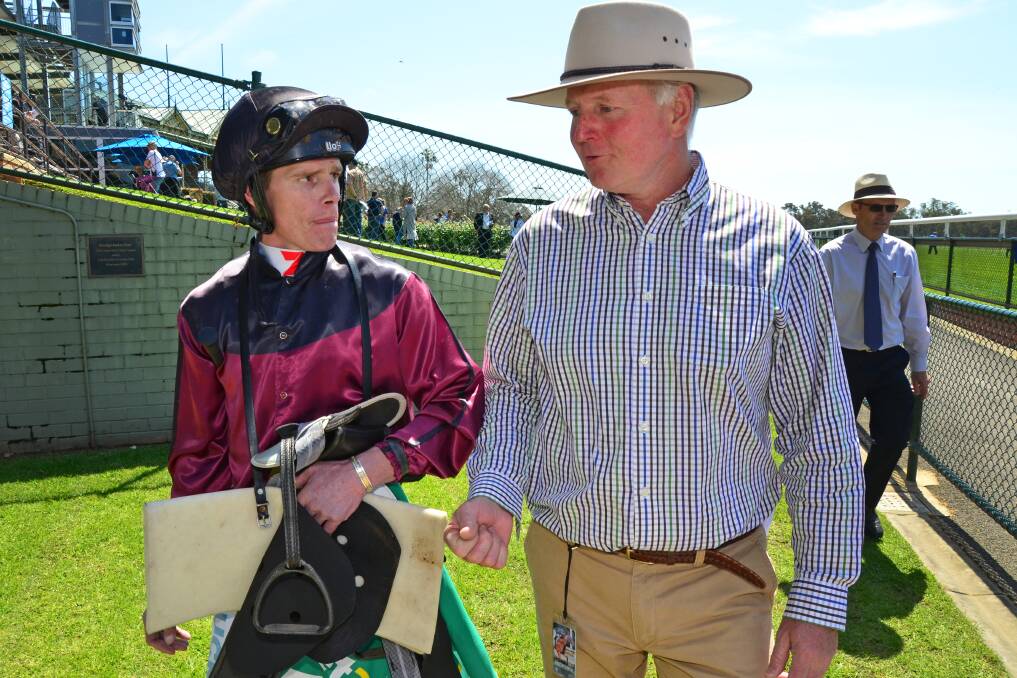 Bendigo trainer Shaun Dwyer with stable jockey Patrick Holmes. Picture: GETTY IMAGES