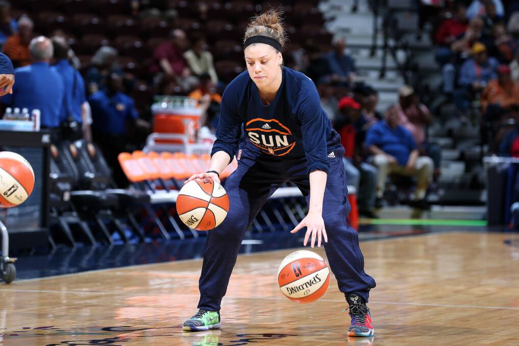 Rachel Banham shows her ball-handling skills in a pre-match warm-up with the Connecticut Sun. Picture: GETTY IMAGES