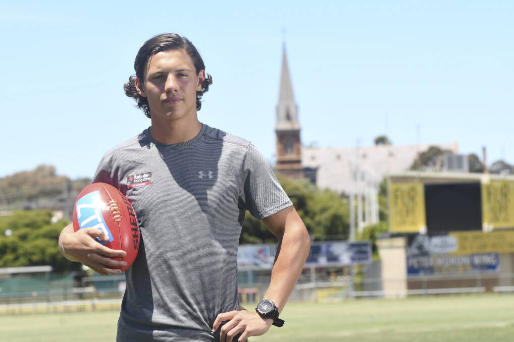 AFL Academy member Jye Caldwell ahead of his trip to the United States. Picture: NONI HYETT