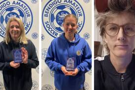 Bendigo Amateur Soccer League volunteer award winners - Cass Wilson, Peppa Barnett and Kasey Sparks. Pictures contributed
