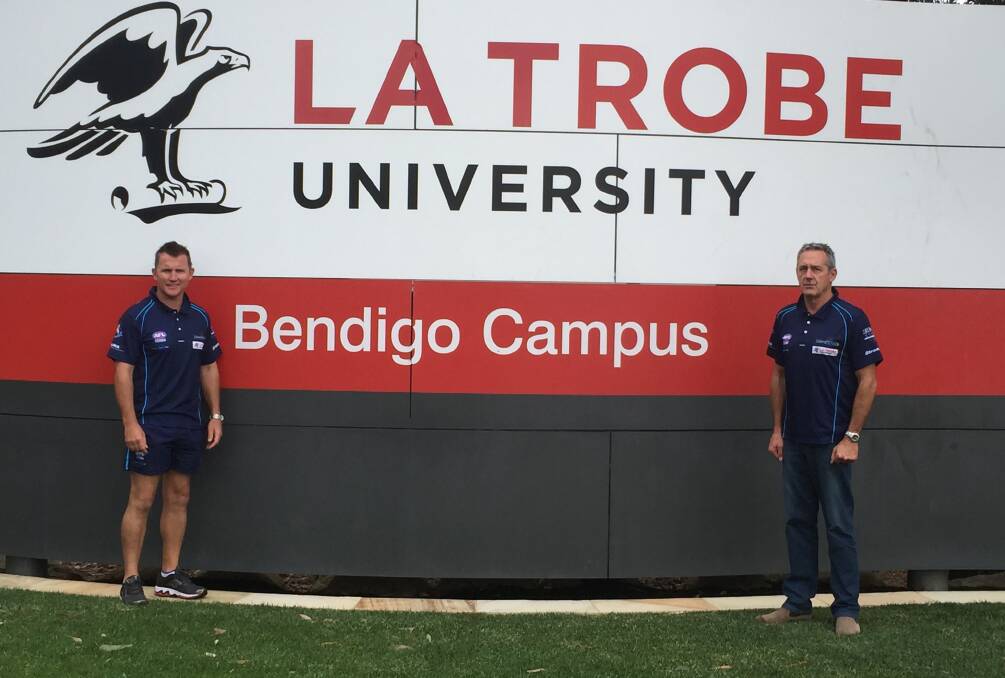 PATHWAY: Bendigo Pioneers coach Rick Coburn and regional talent manager Steve Sharp at the club's new home at La Trobe University.