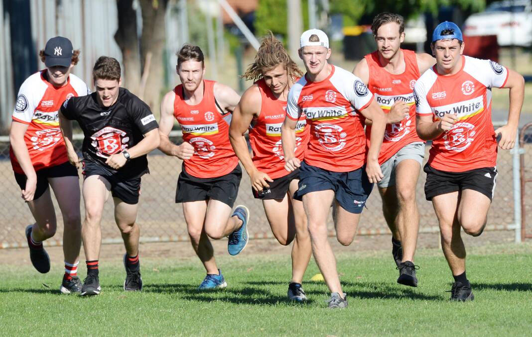 South Bendigo players doing sprint work at training. Picture: DARREN HOWE