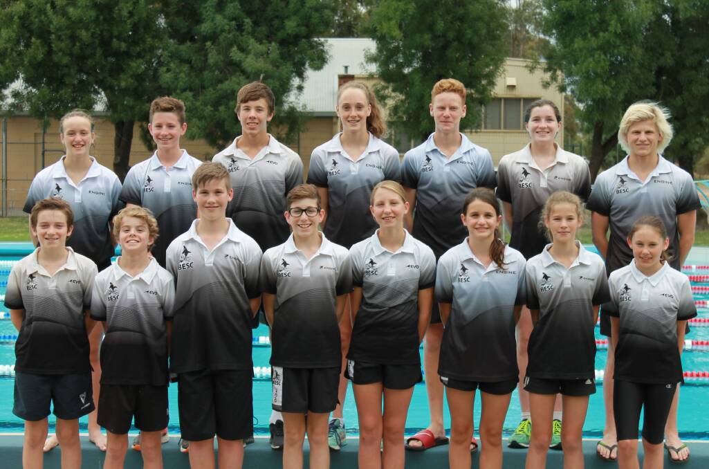 Bendigo East squad members who competed at the State Sprints. Back: Mila Grant, Harry Downing, Cameron Jordan, Layla Day, James Kealy, Varlee Nihill. Front: Gus Nankervis, Lincoln McKern, Hunter Boswell, Matthew Baxter, Ella Downing, Claudia Mountjoy, Veda Haines, Lilly-May Kirby.
 