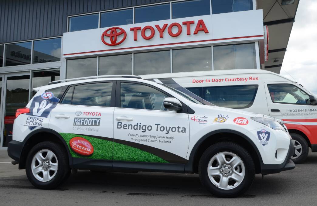 FOOTY RAV:Guess where the Bendigo Toyota Footy Rav was parked this week. Picture: CONTRIBUTED