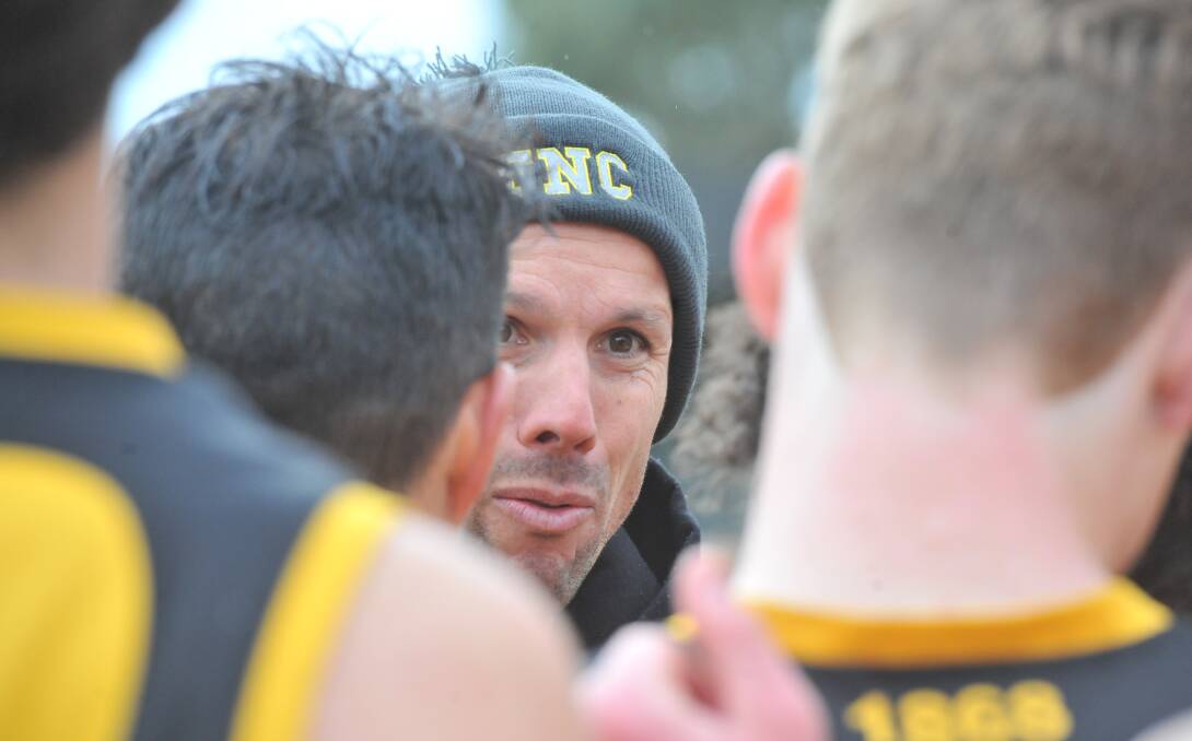 PASSIONATE: Kyneton coach Luke Beattie has high expectations of his players in the run home to the Bendigo Football Netball League finals. Picture: ADAM BOURKE