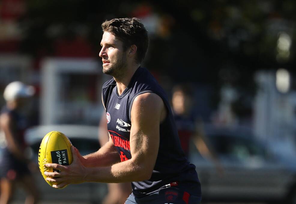 Jesse Hogan at Melbourne training earlier this year. Picture: GETTY IMAGES