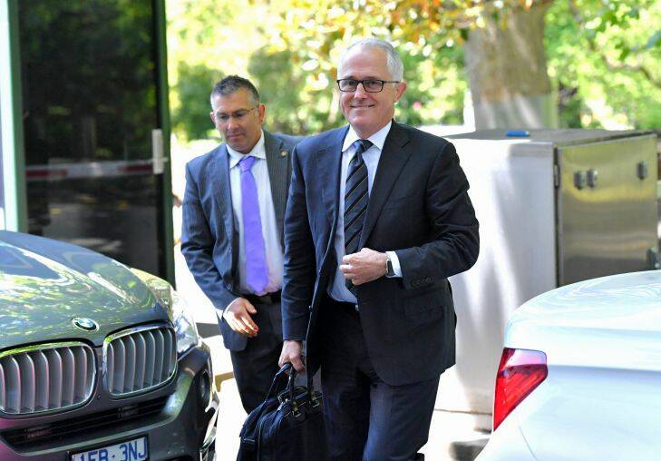 Prime Minister Malcolm Turnbull arrives at 4 Treasury Place in Melbourne for a meeting with oppisition leader Bill Shorten. 8th November 2017 Fairfax Media The Age news Picture by Joe Armao
