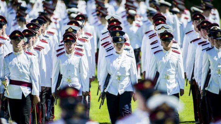 Australian Defence Force Academy officer cadets at a graduation parade. Photo: Rohan Thomson