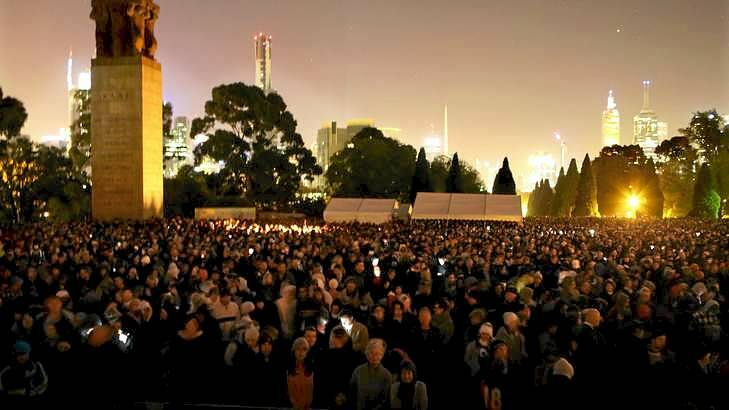 Dawn service at the Melbourne Shrine of Rememberance. Photo: Angela Wylie