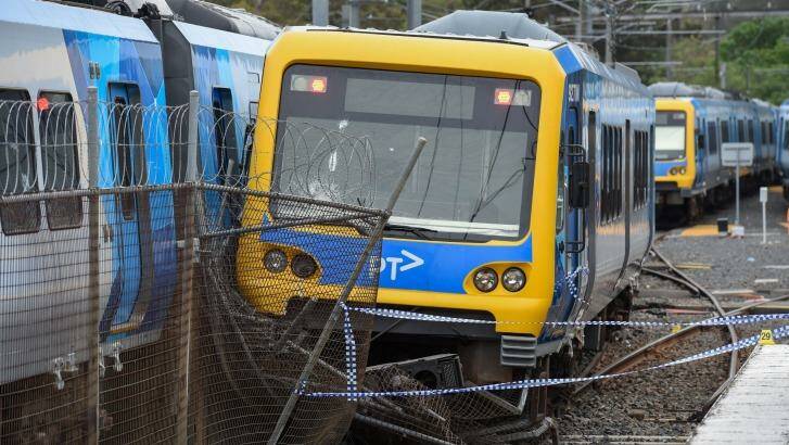 A train at Hurstbridge station was derailed in November. Photo: Penny Stephens