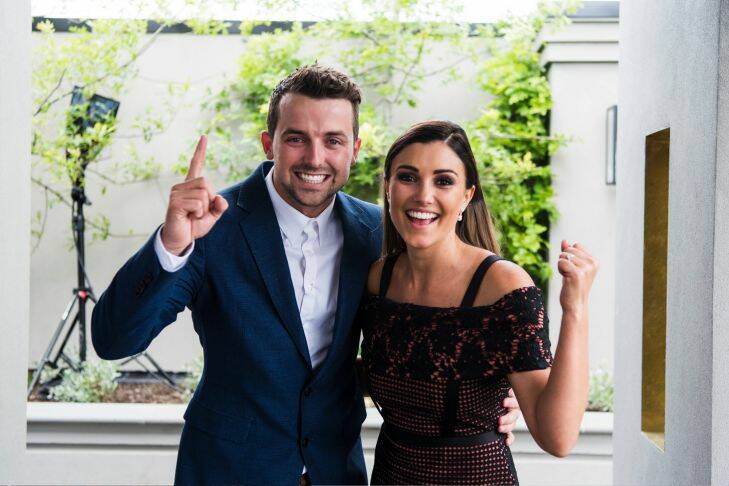 MELBOURNE, AUSTRALIA ???????????????? NOVEMBER 12: EMBARGOED UNTIL EPISODE AIRS 13th NOVEMBER 2016 SUNDAY NIGHT Contestants Karlie and Will after their successful auction for the Port Melbourne apartments that were renovated as part of the Channel 9 television program The Block on November 12, 2016 in Melbourne, Australia. (Photo by Josh Robenstone/Fairfax Media)