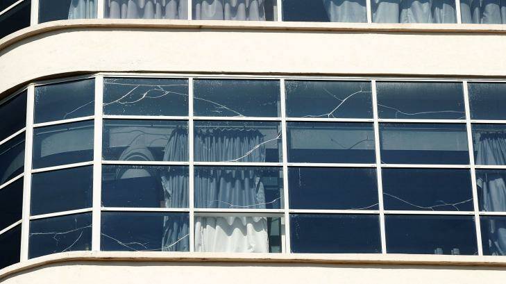 Cracked windows at Concord Hospital. Photo: Brendon Thorne