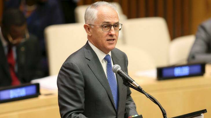 Prime Minister Malcolm Turnbull speaks during the Summit for Refugees and Migrants at UN headquarters in New York. Photo: Seth Wenig