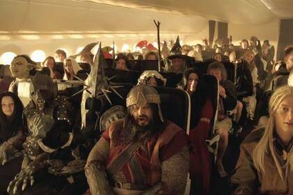 A scene from an Air New Zealand in-flight safety video.