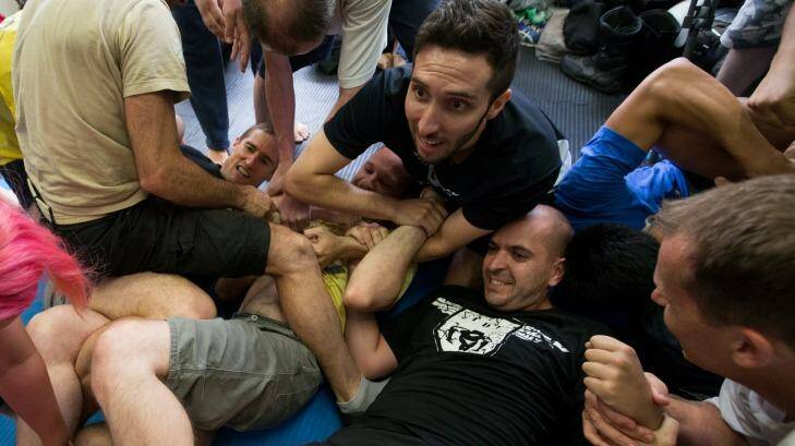 About 70 people gathered in a gym in Caufield for a counter-terrorism self-defence workshop in Krav Maga - the preferred personal defence technique taught by the Israeli Defence Forces.  Photo: Jason South