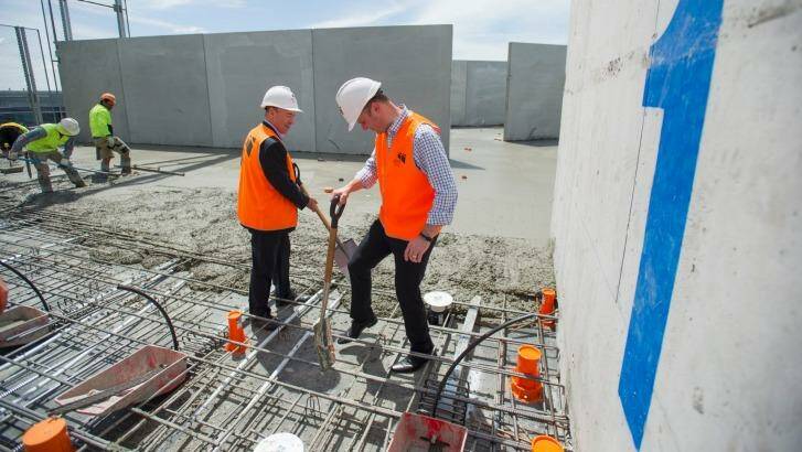 Chief Minister Andrew Barr at a topping-out ceremony for the Mayfair apartments project in Civic. Photo: Jay Cronan