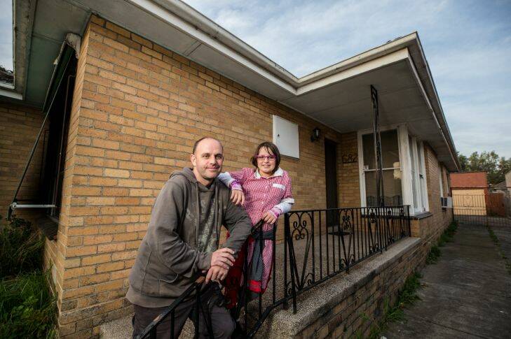 Jeremy Grey has always rented with his young family. Pictured here with 11 year old daughter Amelia. They'd moved more than 5 times until they finally found long term rental in Reservoir. New figures show that the number of Victorian families renting has doubled in a generation (since 1996). 18th May 2017. Photo by Jason South Photo: Jason South
