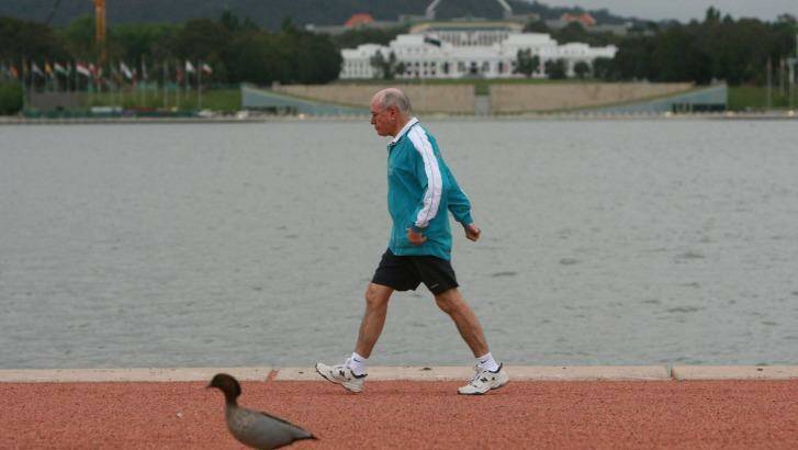 Former prime minister John Howard on one of his legendary morning walks. Photo: Andrew Taylor