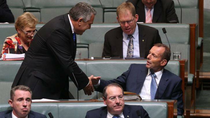 Backbencher Joe Hockey takes his seat alongside Tony Abbott as Parliament returns. Photo: Andrew Meares
