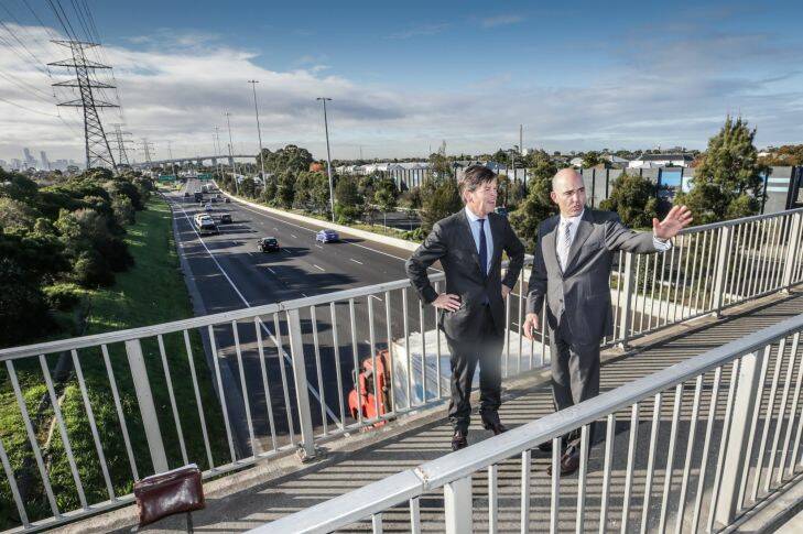 Roads Minister Luke Donnellan and Peter Sammut, chief executive of the Western Distributor Authority, in Yarraville on Monday releasing details of the environmental effects statement for the West Gate Tunnel project. 29th May 2017. Photo by Jason South
