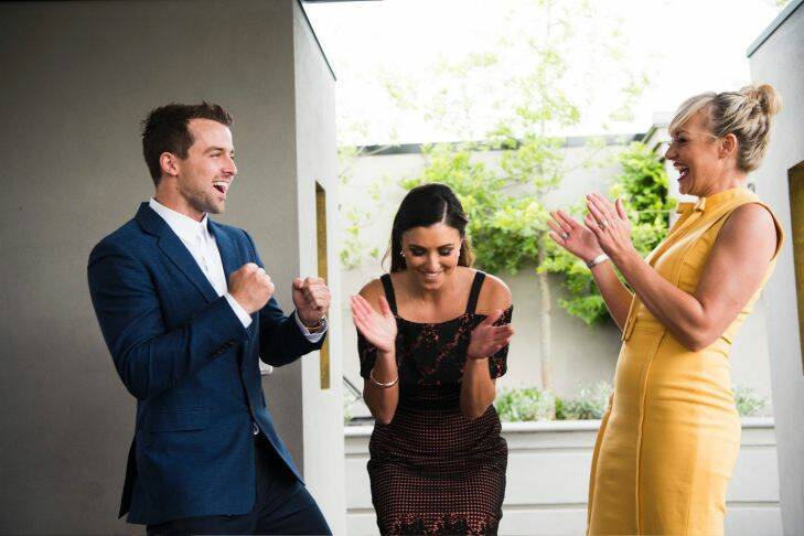 MELBOURNE, AUSTRALIA ???????????????? NOVEMBER 12: EMBARGOED UNTIL EPISODE AIRS 13th NOVEMBER 2016 SUNDAY NIGHT Contestants Karlie and Will after their successful auction for the Port Melbourne apartments that were renovated as part of the Channel 9 television program The Block on November 12, 2016 in Melbourne, Australia. (Photo by Josh Robenstone/Fairfax Media)