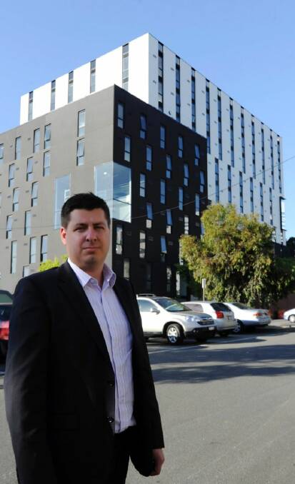 AFR PROPERTY Ashley Fenn, CEO of Ethan Affordable Housing in front of the Equiset project names 'Villiers', a 250 apartment building in Flemington Road North Melbourne, recently approved by the Government to participate within the NRAS. IMAGE SUPPLIED DECEMBER 2011