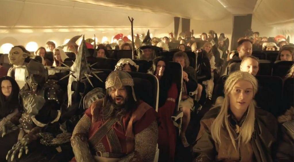 A scene from an Air New Zealand in-flight safety video.