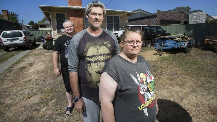 Peter Arthur, Ronald Lyons and Christine Lyons, who were living with Ms Kelly in Kangaroo Flat prior to her disappearance, photographed on Thursday. Photo: Simon_O'Dwyer