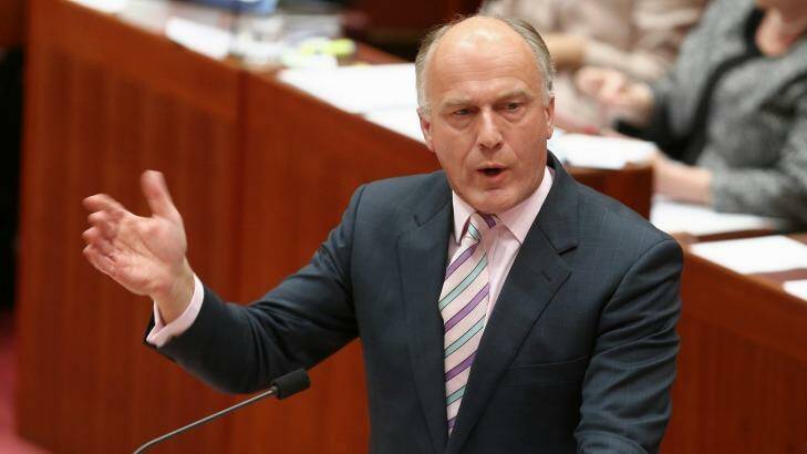 Government Senate leader Eric Abetz gave two reasons for the output of the Abbott government Photo: Alex Ellinghausen