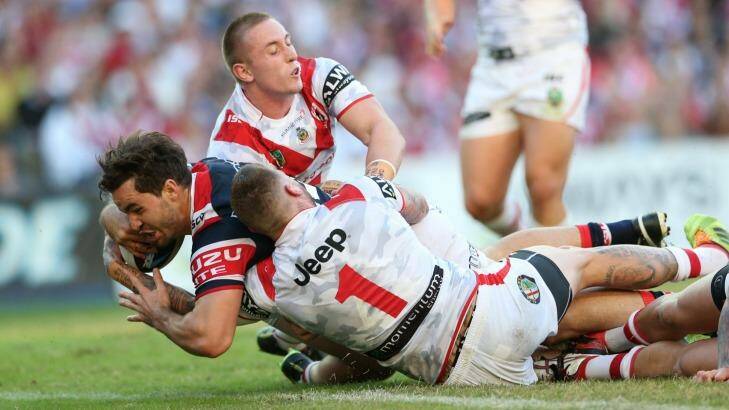 Piling on the points ... Aidan Guerra scores against St George Illawarra.