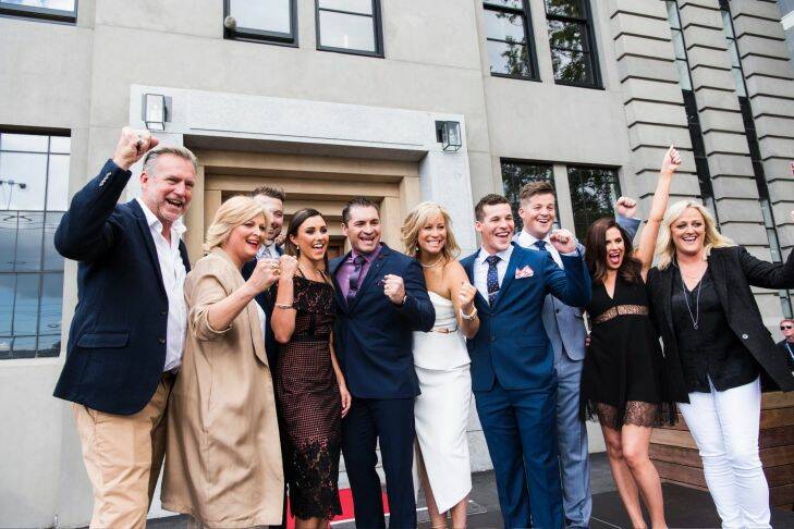 MELBOURNE, AUSTRALIA ???????????????? NOVEMBER 12: EMBARGOED UNTIL EPISODE AIRS 13th NOVEMBER 2016 SUNDAY NIGHT Contestants and hosts prior to the auctions for the Port Melbourne apartments that were renovated as part of the Channel 9 television program The Block on November 12, 2016 in Melbourne, Australia. (Photo by Josh Robenstone/Fairfax Media)