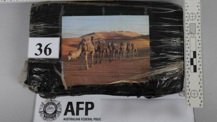 Some of the drugs had images of camels walking through the desert fixed on them. Photo: Australian Federal Police
