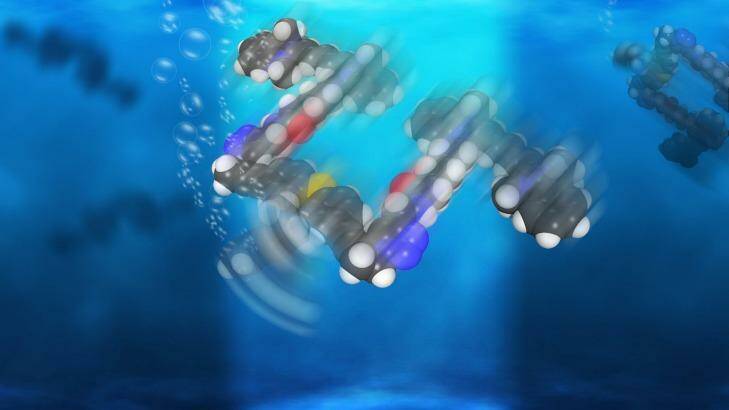 An artist's impression of Rice University's light-driven, single-molecule submersibles that contain just 244 atoms. Photo: Loïc Samuel, Rice University