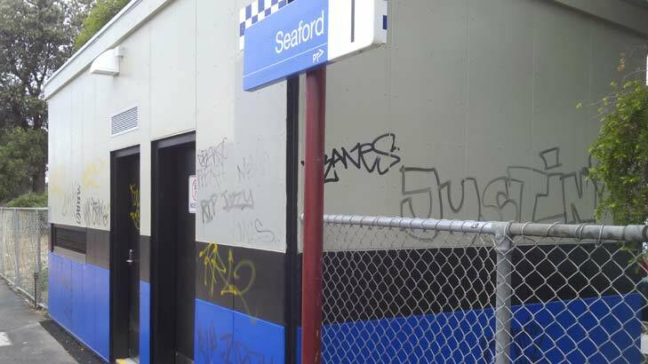 The PSO booth at Seaford station has been covered in graffiti. Photo: Supplied