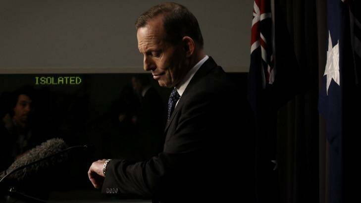 Prime Minister Tony Abbott during his Tuesday night press conference. Photo: Andrew Meares