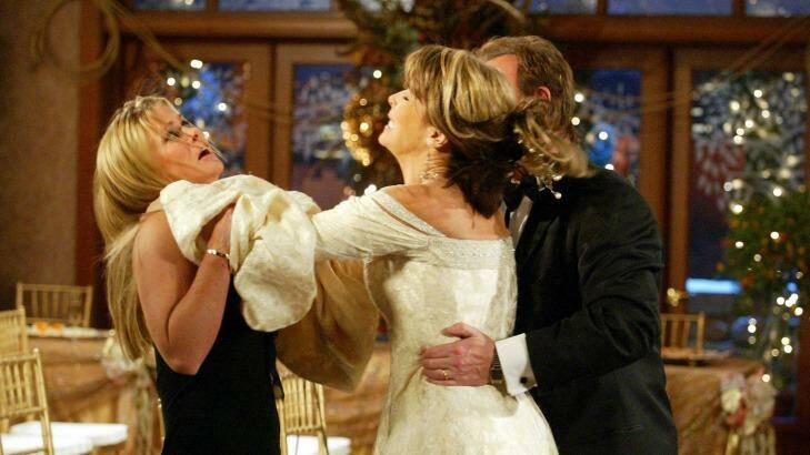 Action from <i>Days of Our Lives</i>:  Lauren Koslow, Alison Sweeney and Josh Taylor at a wedding gone soapily wrong. Photo: Supplied