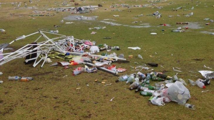 Some of the rubbish left at St Kilda beach and South Beach Reserve after a Christmas night rave. Photo: Facebook