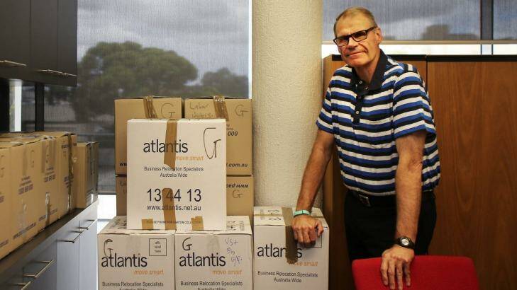 Boxes of memories: Labor Senator John Faulkner  packing up at his office when he retired in February. Photo: Kate Geraghty