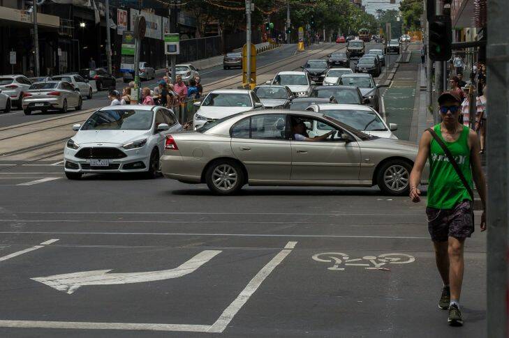 21.01.18 The Age
Melbourne
Photo shows cars crowding the intersection of Elizabeth and La Trobe Streets in the city.
Photo: Scott McNaughton