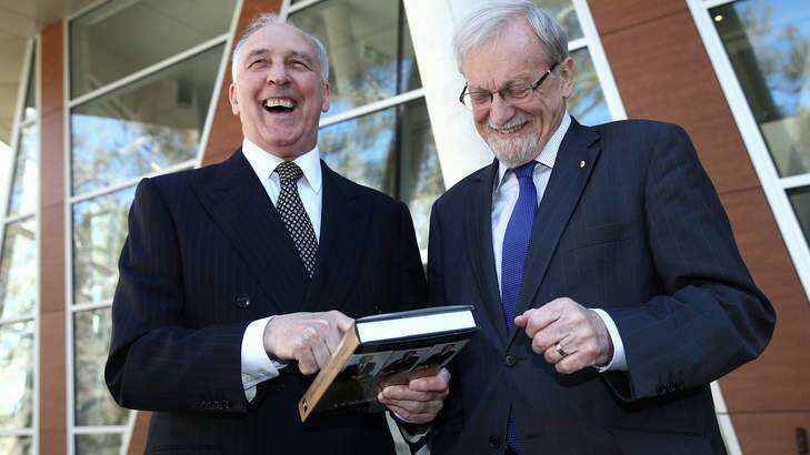 Former prime minister Paul Keating with former Labor Minister Gareth Evans on Wednesday. Photo: Alex Ellinghausen