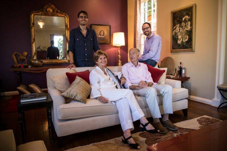 The Hordern Family home in Bellevue Hill. From left, Joy, Anthony, Samuel Snr and Samuel. Photo: Supplied, The Sydney Morning Herald, 24th November 2016.