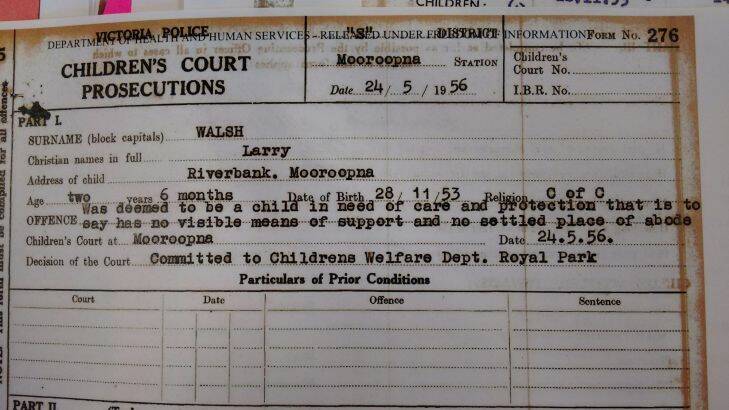 This charge sheet shows Aboriginal elder Uncle Larry Walsh was charged with an criminal offence at age 2. To go with a story by Miki Perkins, Source: Sylvia Rowley/NITV
