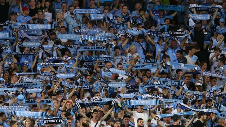 Blue joy: There has been plenty to celebrate this season for Sydney FC fans.  Photo: Cameron Spencer
