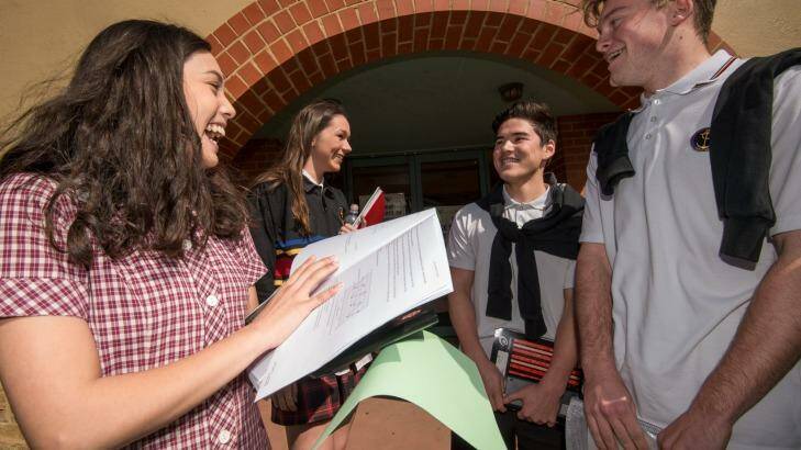 Wiliamstown High School Year 12 students coming out of the VCE maths exam. They are from LEFT TO RIGHT Natasha Buckner, Ella Cridland, Cody Hemphill and Harry Lawson.  Photo: Penny Stephens