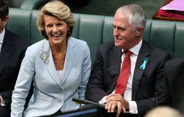 Remaining loyal: Julie Bishop and Malcolm Turnbull. Photo: Andrew Meares