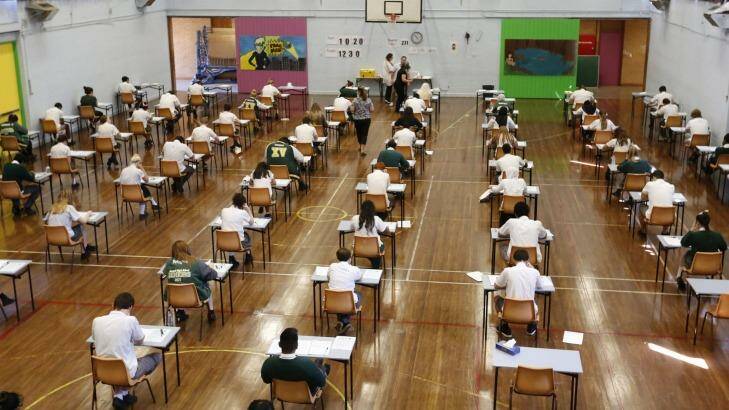  Students at Leumeah High School about to commence their HSC English Exam.  Photo: Anna Warr