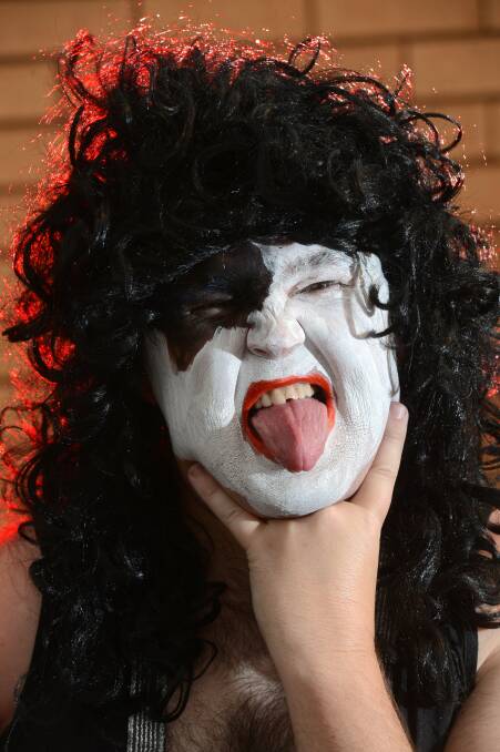 Brad Gillies dress' as Paul Stanley from KISS. Brad Gillies was pulled up on to a stage at a Kiss Tribute concert recently.

170413
Pb Jim Aldersey