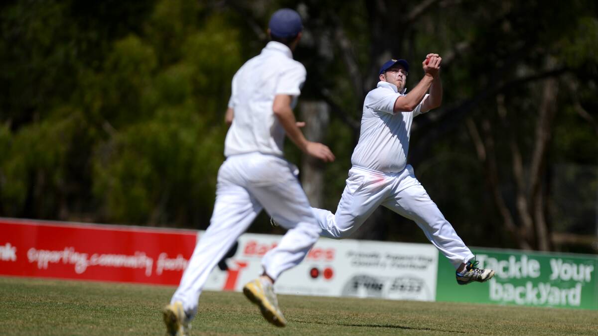 Aaron Sims takes a catch for Golden Square in the BDCA cricket match between White Hills and Golden Square.

Picture: JIM ALDERSEY
021113