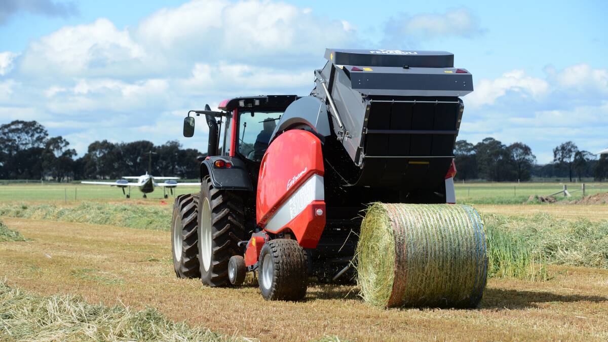 A tractor finishes a bail during an in paddock demonstrations at day 1 of the Elmore Field Days.

Picture: JIM ALDERSEY