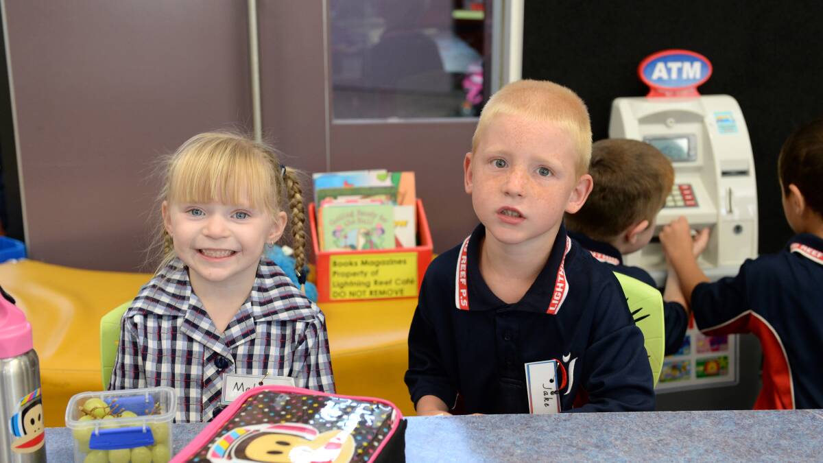 Lightning Reef Primary School Foundation students first day. Makaylah and Jake.

Picture: JIM ALDERSEY